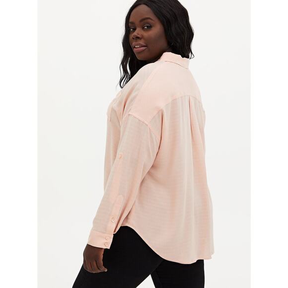 Torrid Shirt Plus 3X Linen Drop Shoulder Button Front Roll Tab Sleeve Pale Blush - Picture 3 of 10